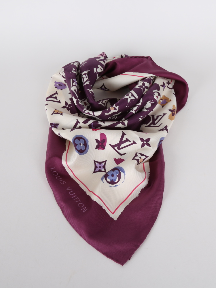 Louis Vuitton - Monogram Map Silk Purple Scarf