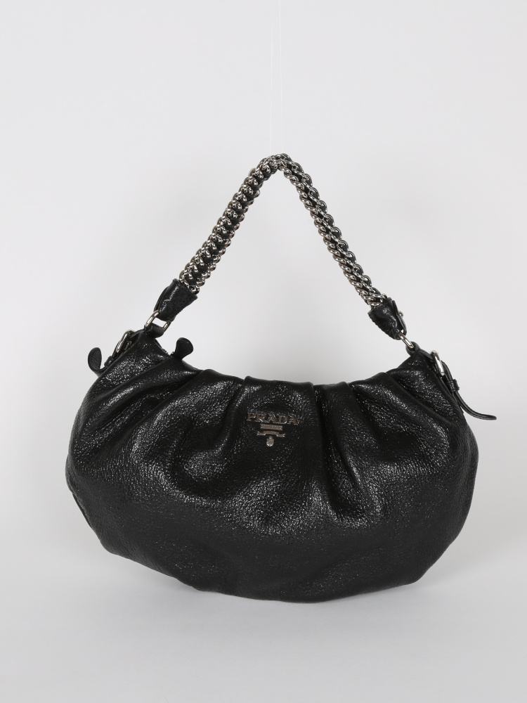 Prada, Bags, Prada Cervo Lux Chain Hobo Nero Black