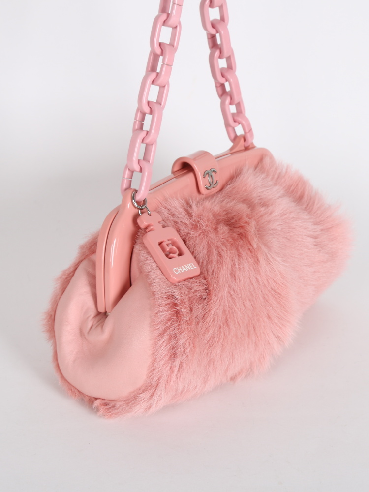 chanel fur bag pink