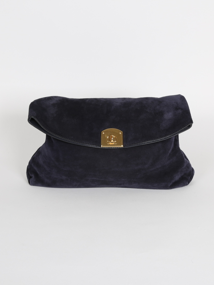 Sergio Rossi Suede Dark Blue Large Clutch www.luxurybags.eu