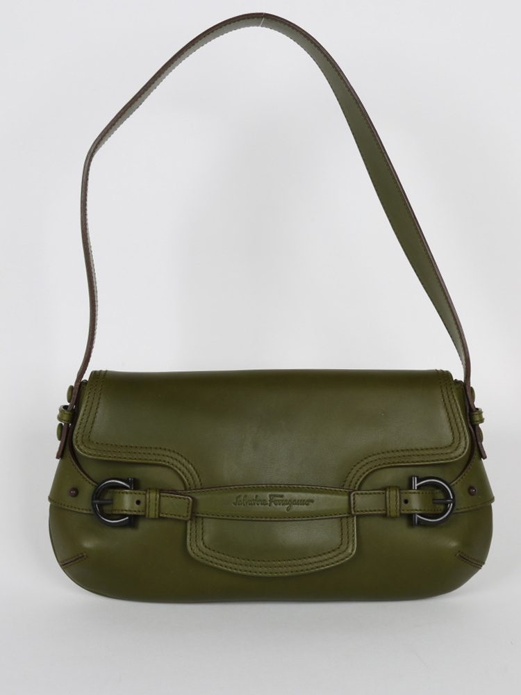 Salvatore Ferragamo - Khaki Leather Shoulder Bag | www.luxurybags.eu