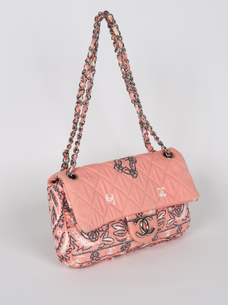 CHANEL VINTAGE PINK PAISLEY BANDANA PRINT MAXI JUMBO FLAP BAG