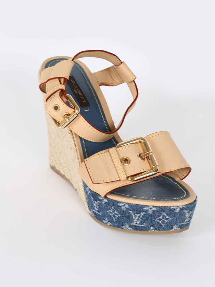 Louis Vuitton - Monogram Denim Wedge Sandals 37,5