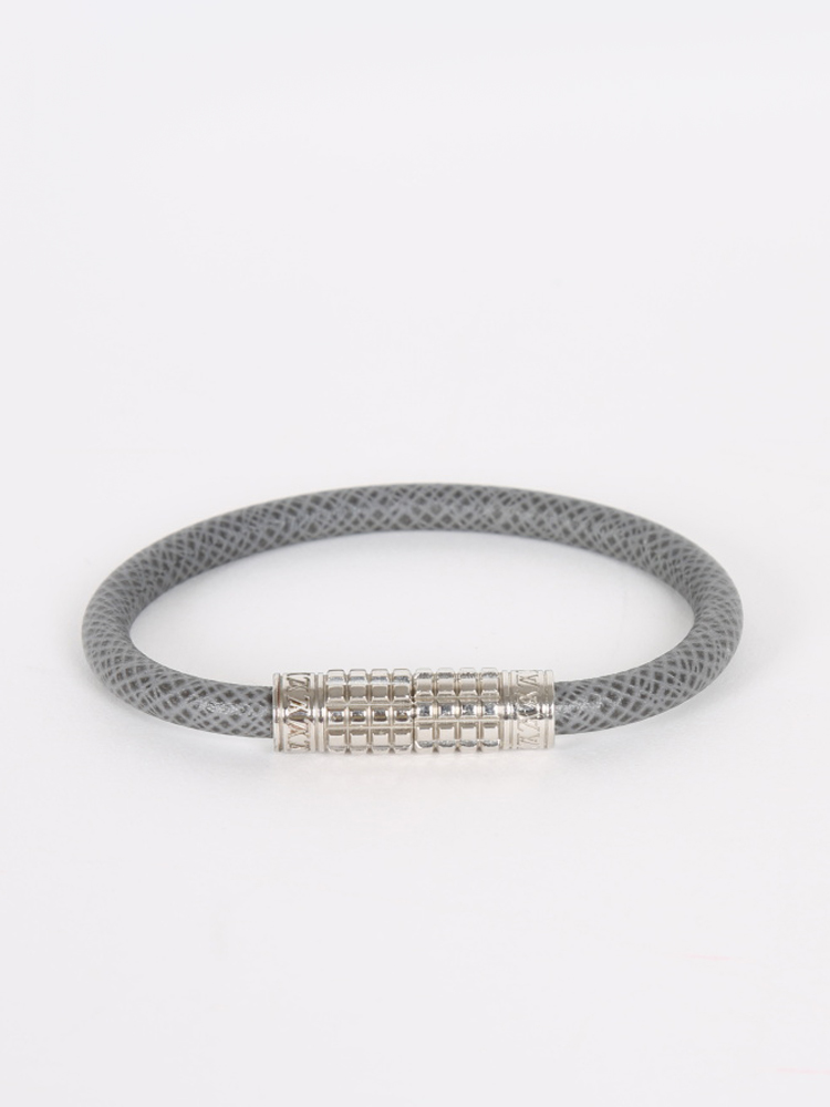 Louis Vuitton Digit Damier Ardoise Taiga Leather Silver Tone Bracelet