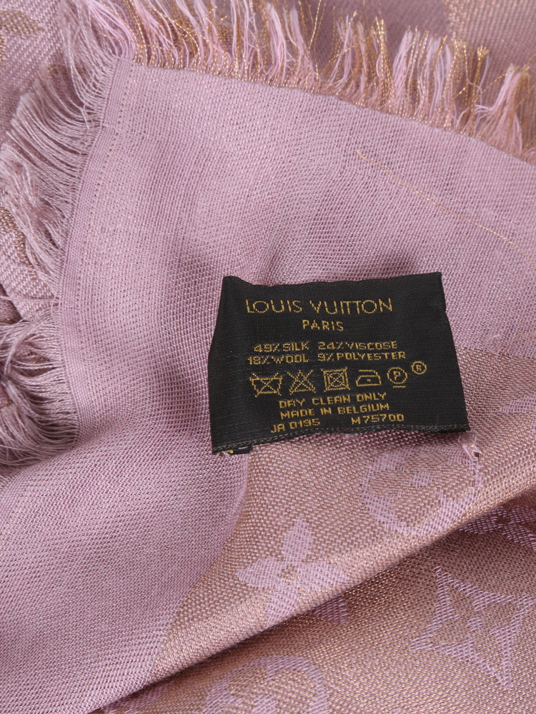 Louis Vuitton Silk Wool Monogram Shine Shawl Rose 476021