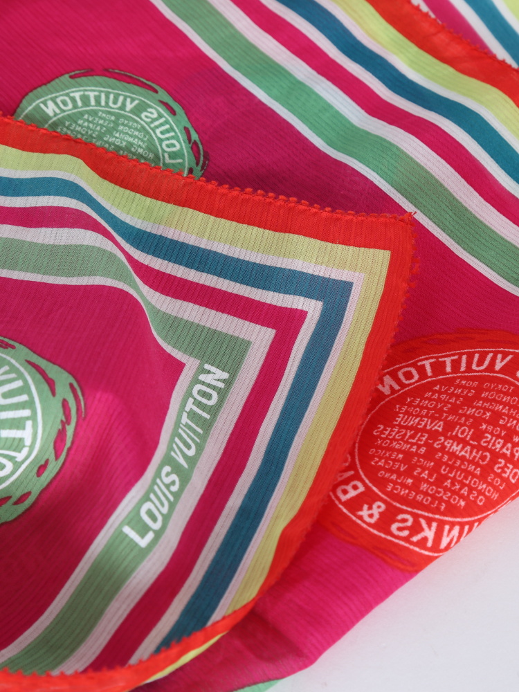 Louis Vuitton Pink Multicolor Monogram Trunks Logo Silk Square Neck  Scarf/Wrap