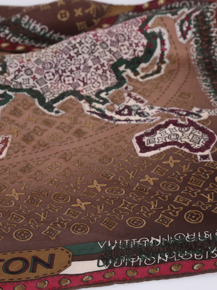 LV LOUIS VUITTON ✿*ﾟOVERSIZED Monogram Luxury Global Map Silk