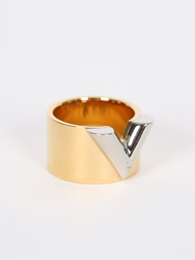 Louis Vuitton Two Tone Essential V Band Ring Size M Louis Vuitton