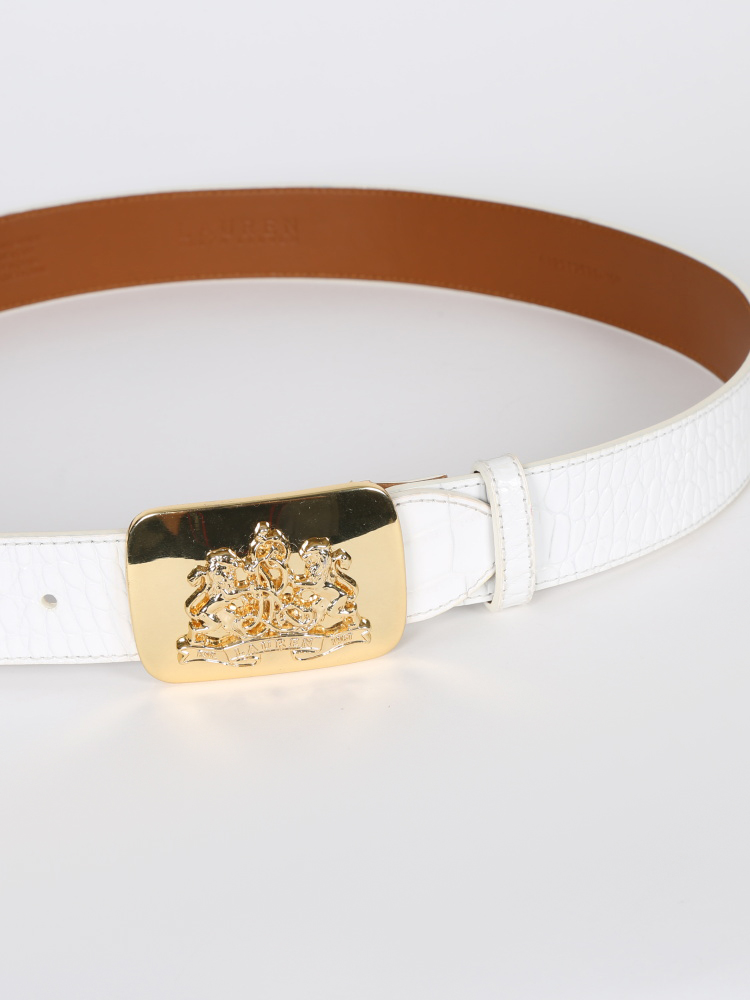 Lauren Ralph Lauren - White Croco Embossed Gold Buckle Belt 90 
