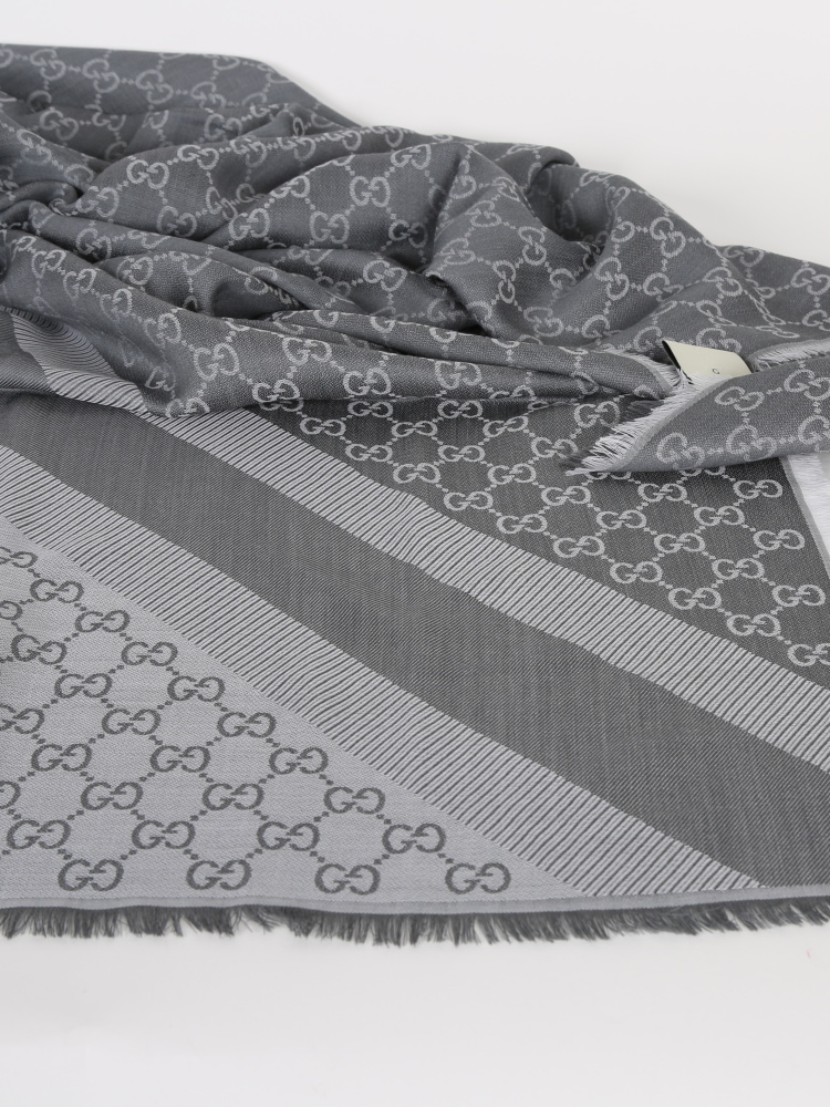 Gucci - GG Silk and Wool Large Square Grey Scarf | www.luxurybags.eu