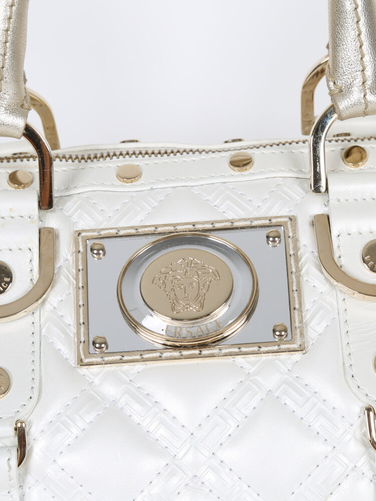 Versace - Medusa Ivory Leather Boston Bag | www.luxurybags.eu