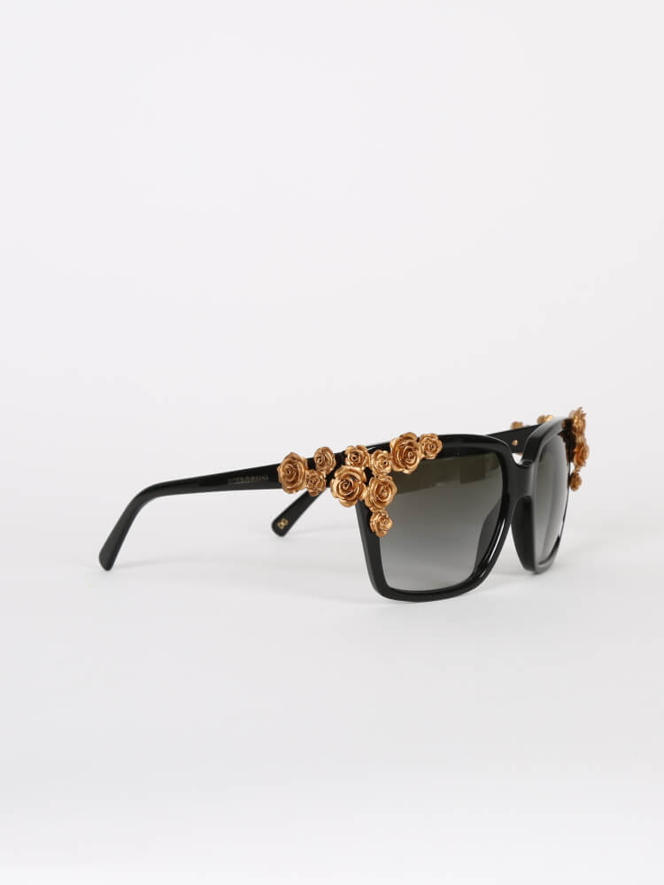 Dolce Gabbana Gold Floral Black Plastic Sunglasses www