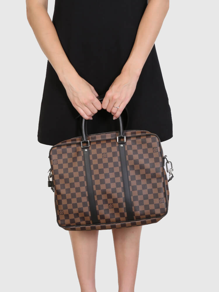 Louis Vuitton Porte Documents Voyage PM Damier Ebene Top Handle Bag on SALE