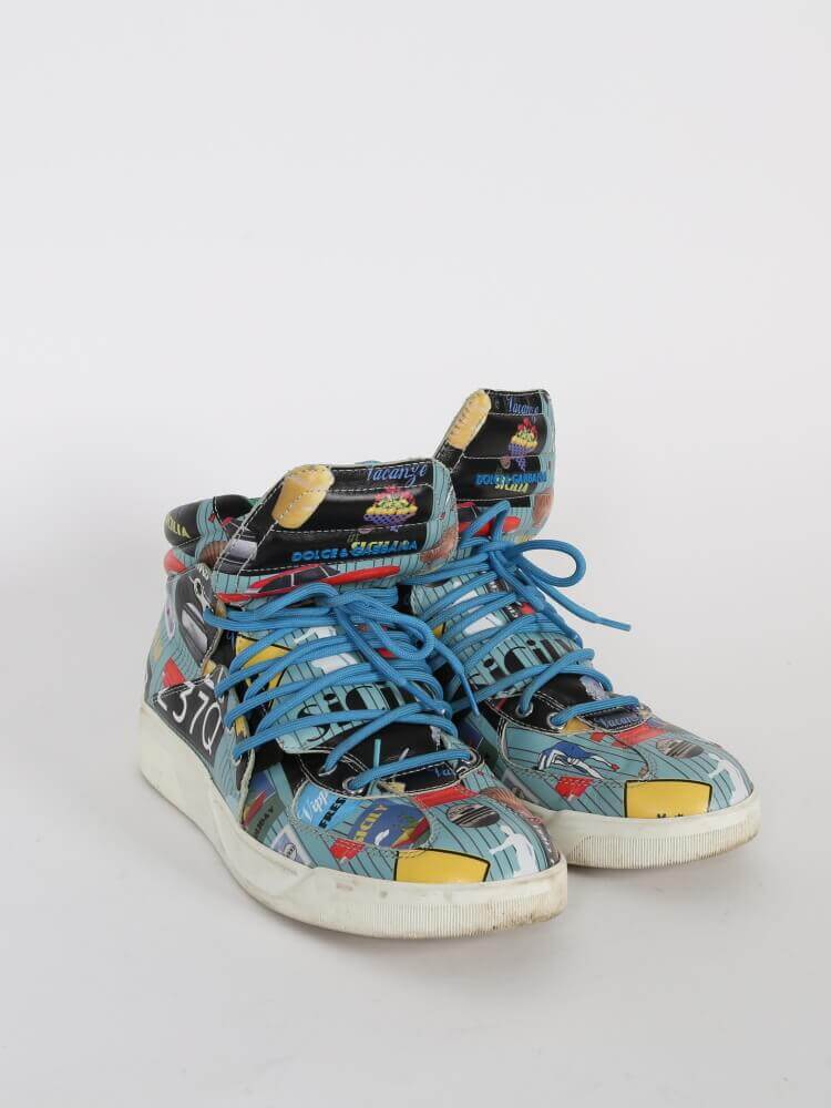 Dolce & Gabbana - Multicolor Printed Leather High-Top Sneakers 9 