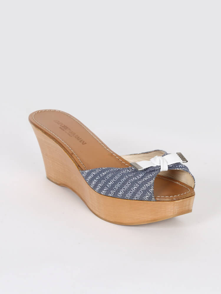Emporio Armani - Bow Logo Denim Platform Sandals 38 