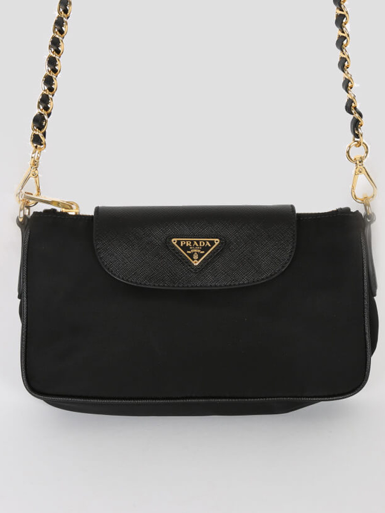 Prada - Bandoliera Tessuto Nylon & Saffiano Leather Black Chain Bag