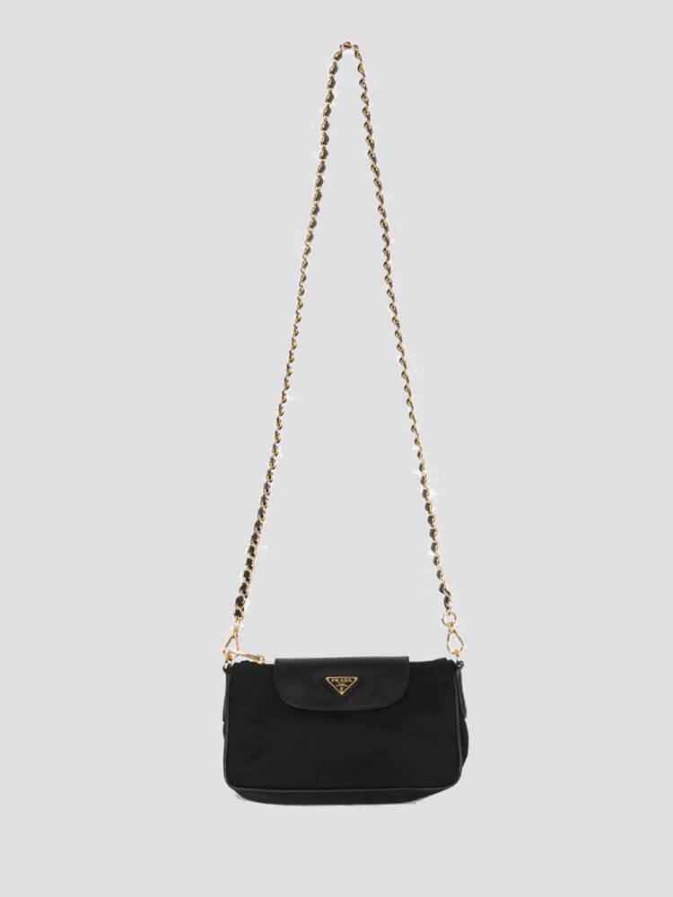 Prada - Bandoliera Tessuto Nylon & Saffiano Leather Black Chain Bag