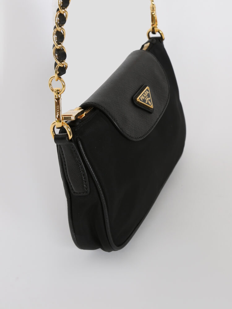 Prada - Bandoliera Tessuto Nylon & Saffiano Leather Black Chain