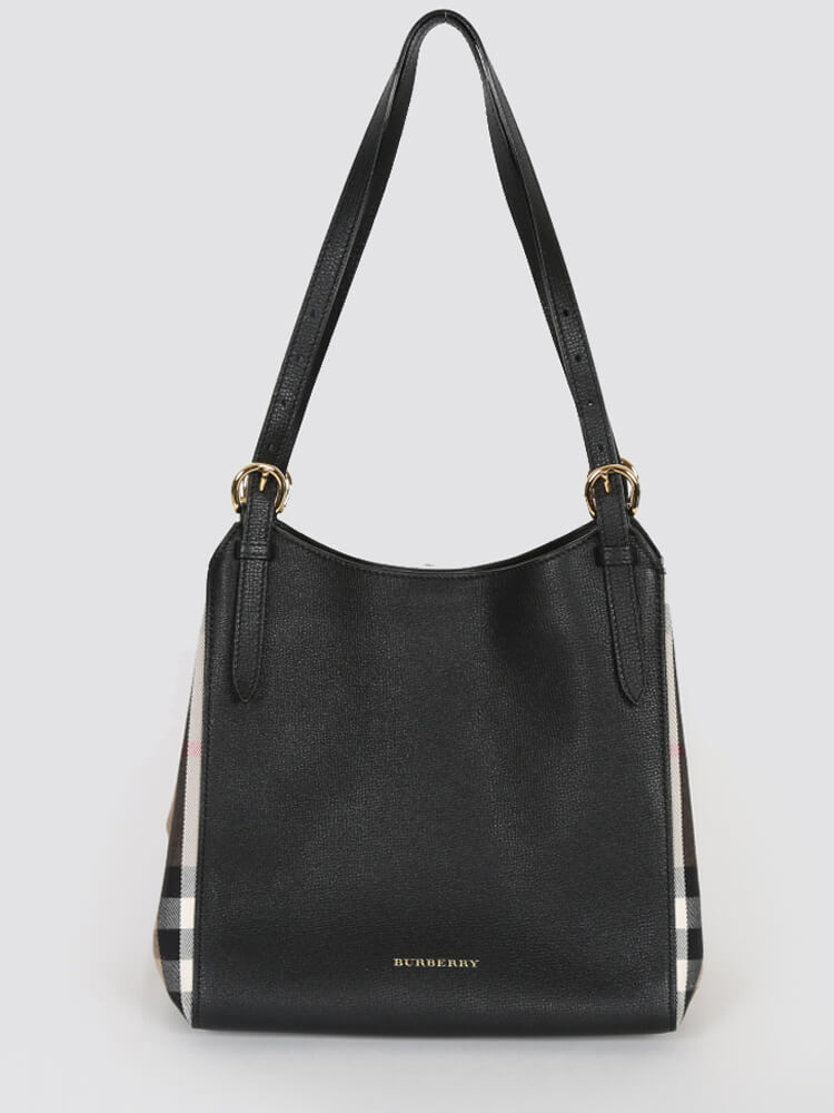 Burberry Small Canter House Check Black Leather Shoulder Bag www.luxurybags.eu