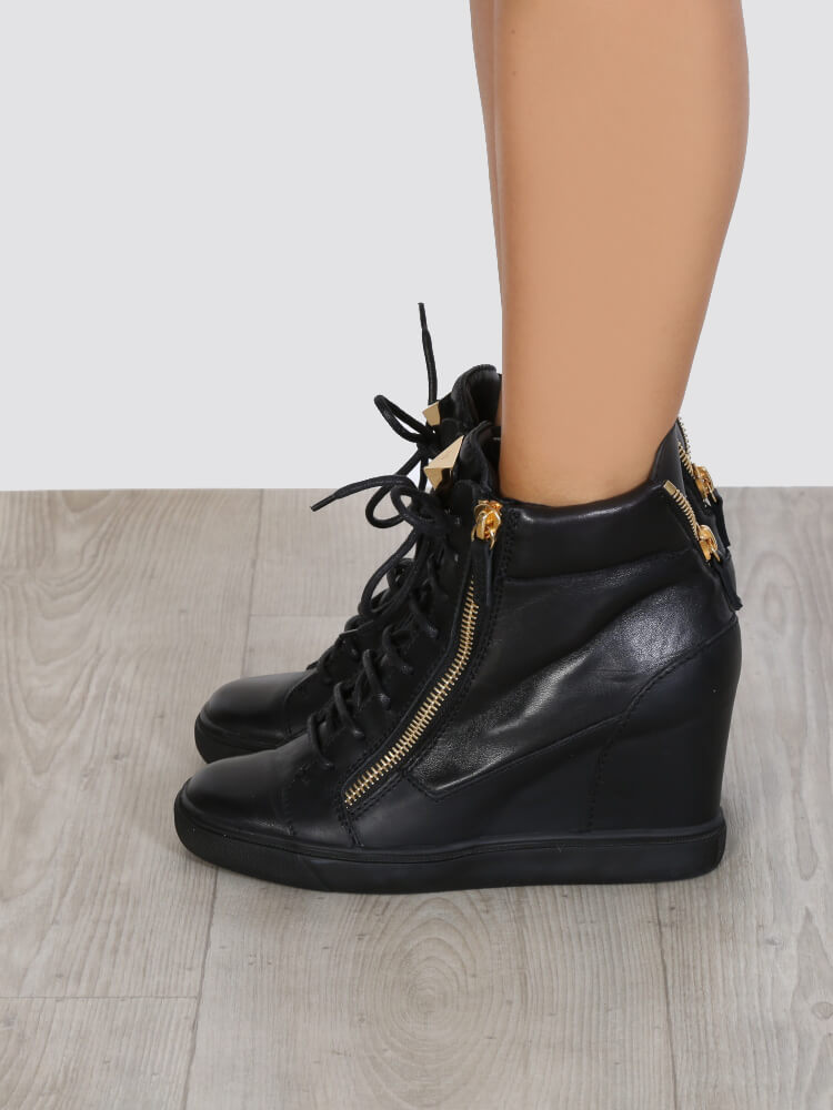 Zanotti - Black Leather Gold Sneakers | www.luxurybags.eu