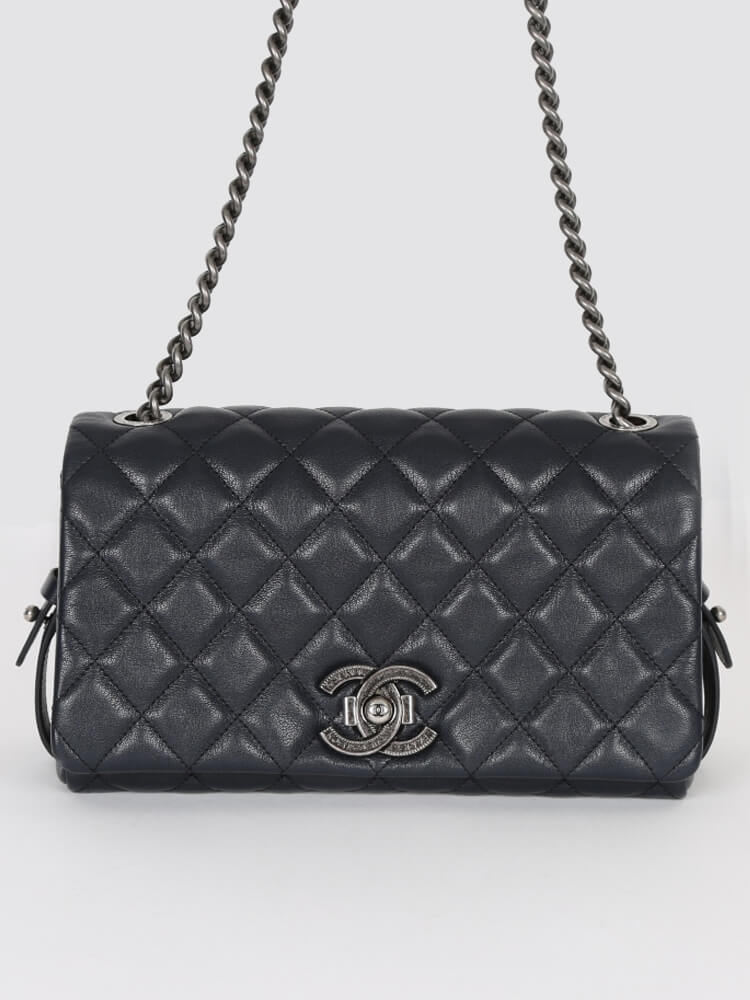 Chanel City Rock Jumbo Flap Bag In Black Quilted Goatskin SOLD