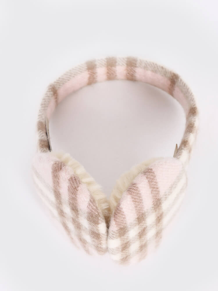 Burberry - Light Pink Check Cashmere Earmuffs 