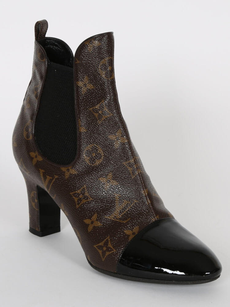 LOUIS VUITTON Monogram Canvas Revival Ankle Boots Size 37-US