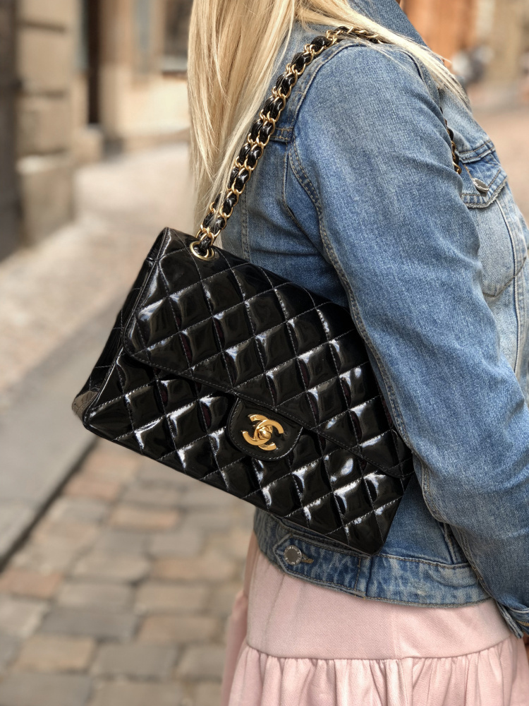 Chanel - Vintage Double Sided Medium Flap Bag Patent Noir