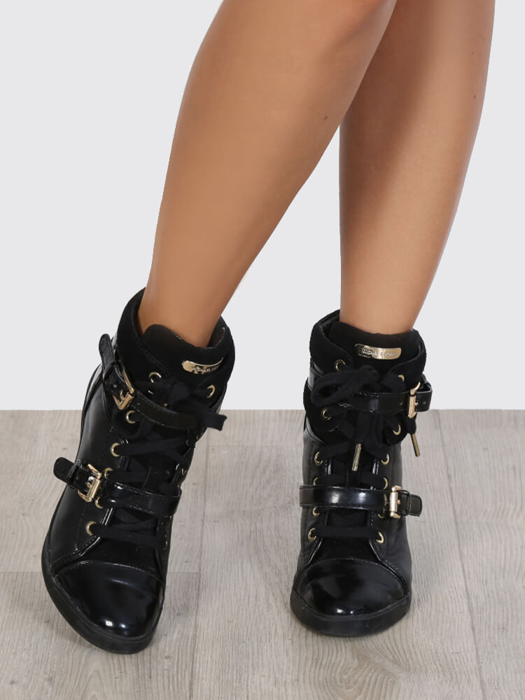 Michael Kors Skid Black Leather Wedge Sneakers 37 | www.luxurybags.eu