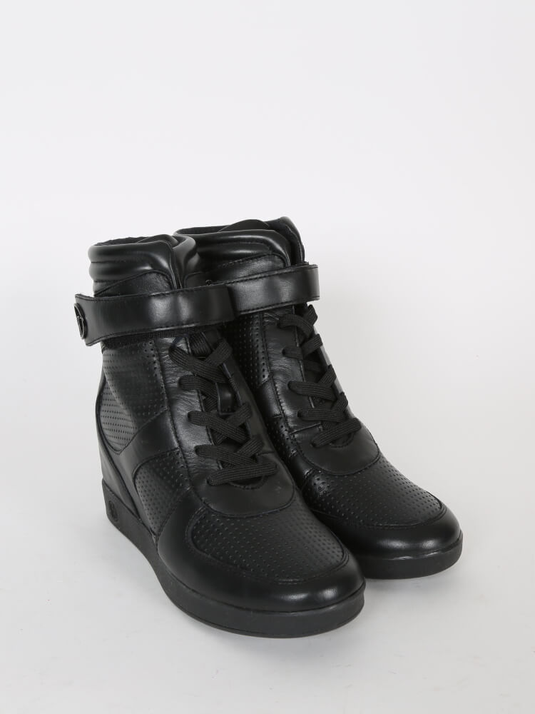 Armani Jeans Perfo Black Leather Wedge Sneakers 39 www.luxurybags.eu