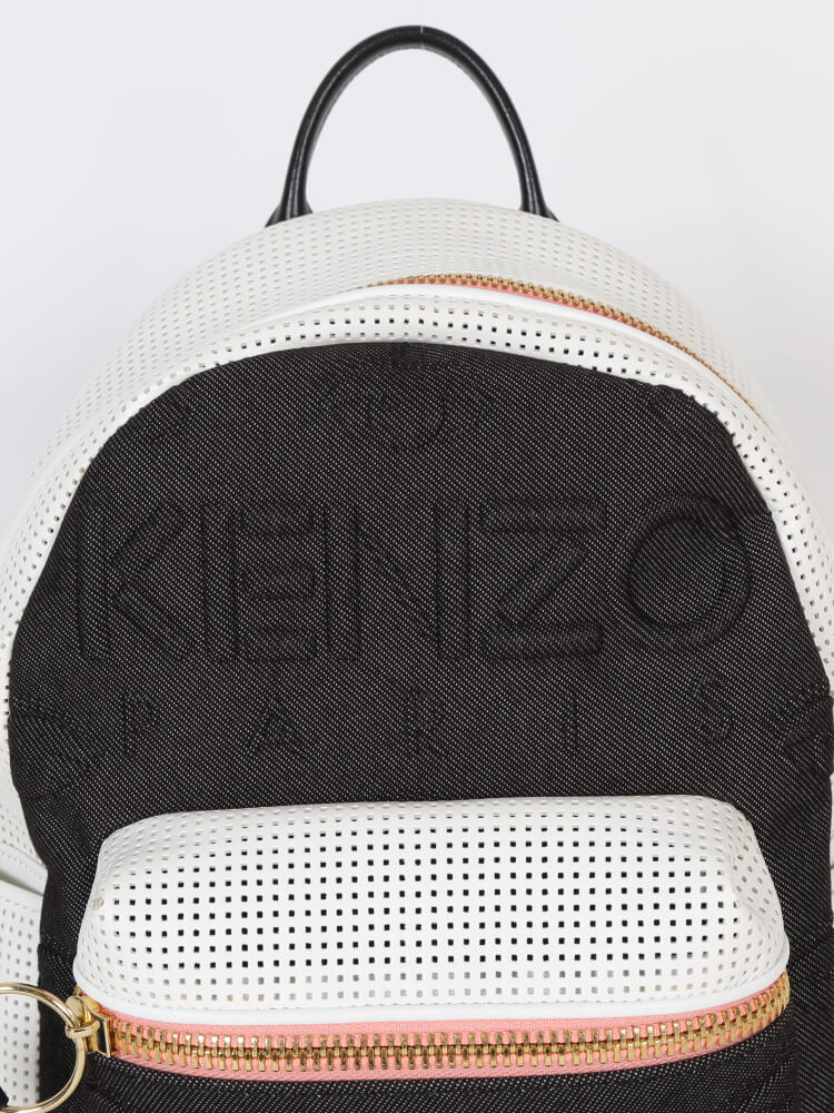 Kenzo Kombo Leather Denim Eye Backpack White www.luxurybags.eu