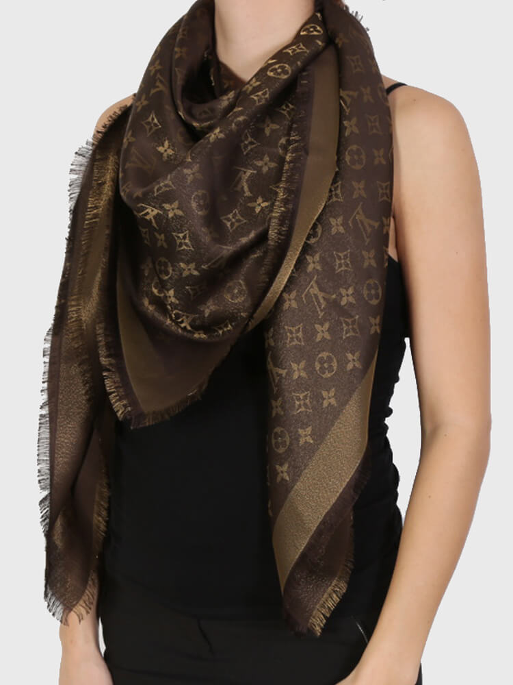 Louis Vuitton Brown Lurex Monogram Shine Shawl with Box rt. $675