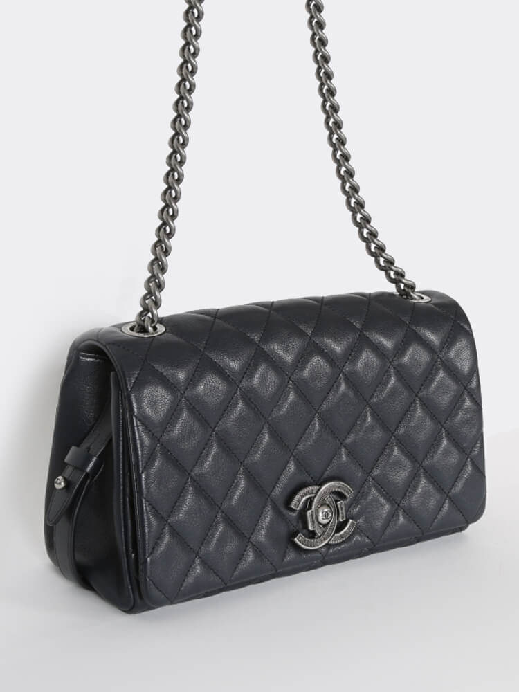 Chanel - City Rock Goatskin Blue Flap Bag