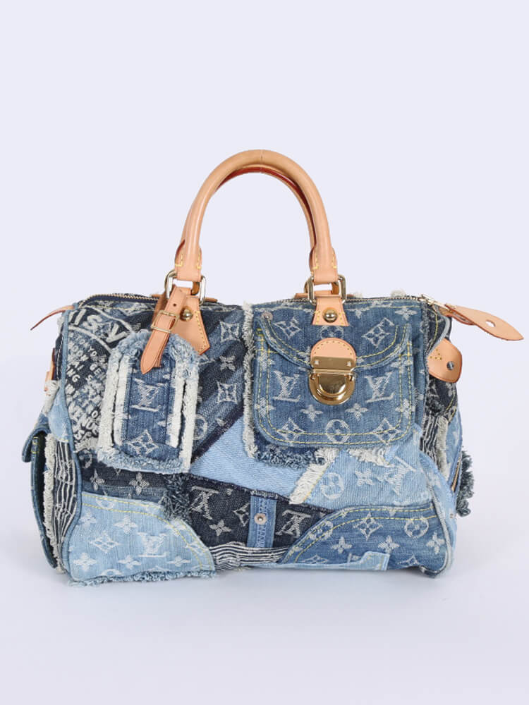 LOUIS VUITTON Denim Patchwork Speedy 30 Grey 655633