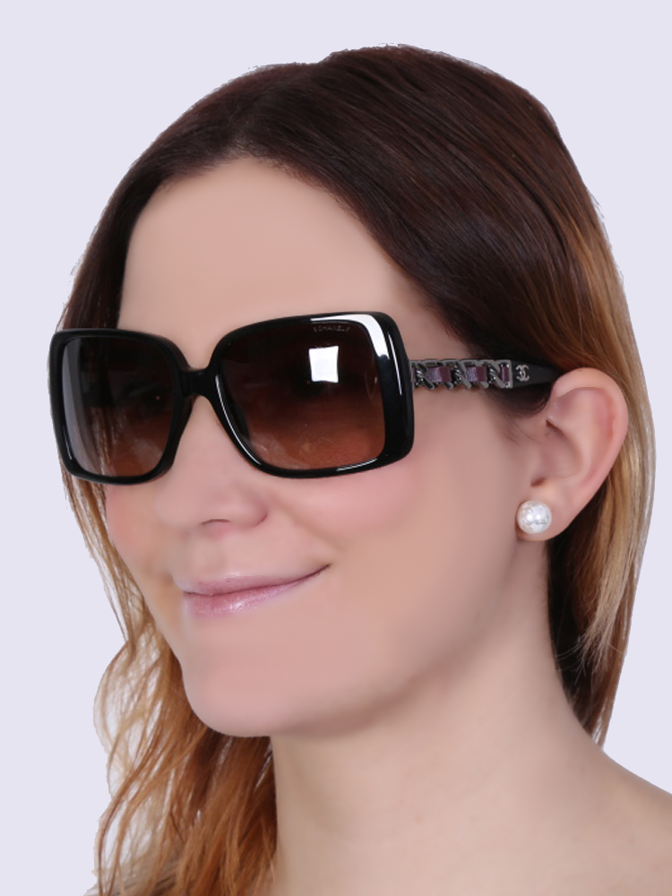 Chanel - Chain Detail Rectangle Sunglasses Black