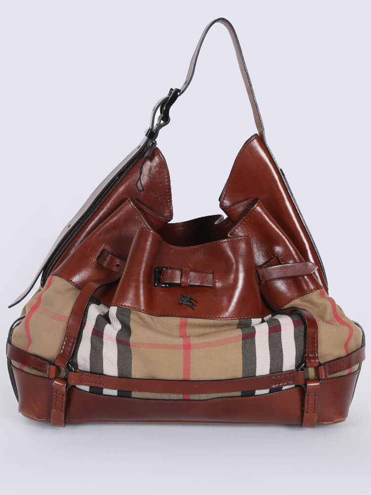 Burberry - Bridle House Check Hobo Brown