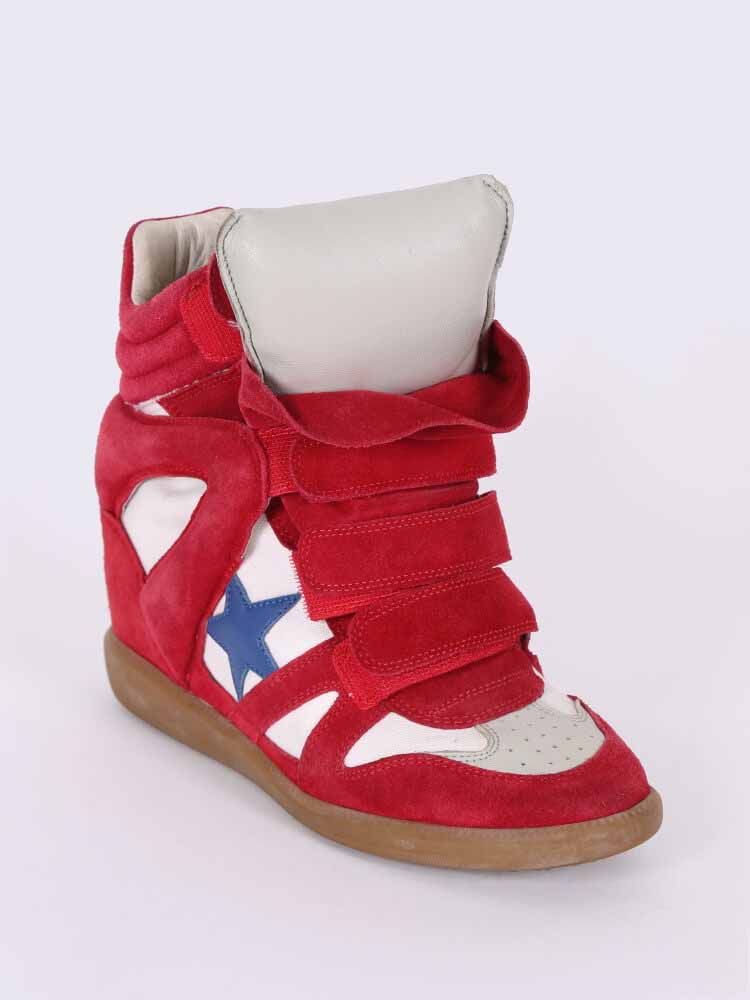 Isabel Marant Bayley Blue Stars Suede Wedge Sneakers Red |
