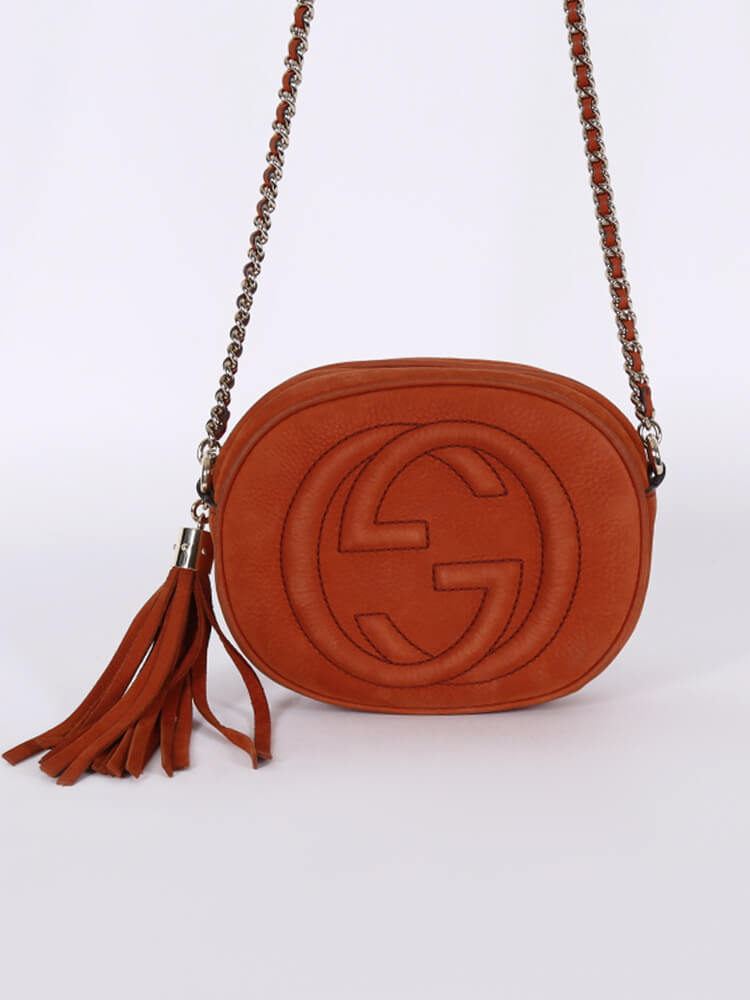 Gucci Soho Mini Nubuck Chain Messenger Brown www.luxurybags.eu