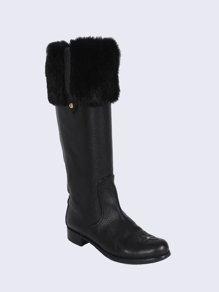Louis Vuitton Black Leather and Monogram Canvas Faux Fur Lined Snow Boots Size EU 38/US 8 DOLORXDE 144010009196