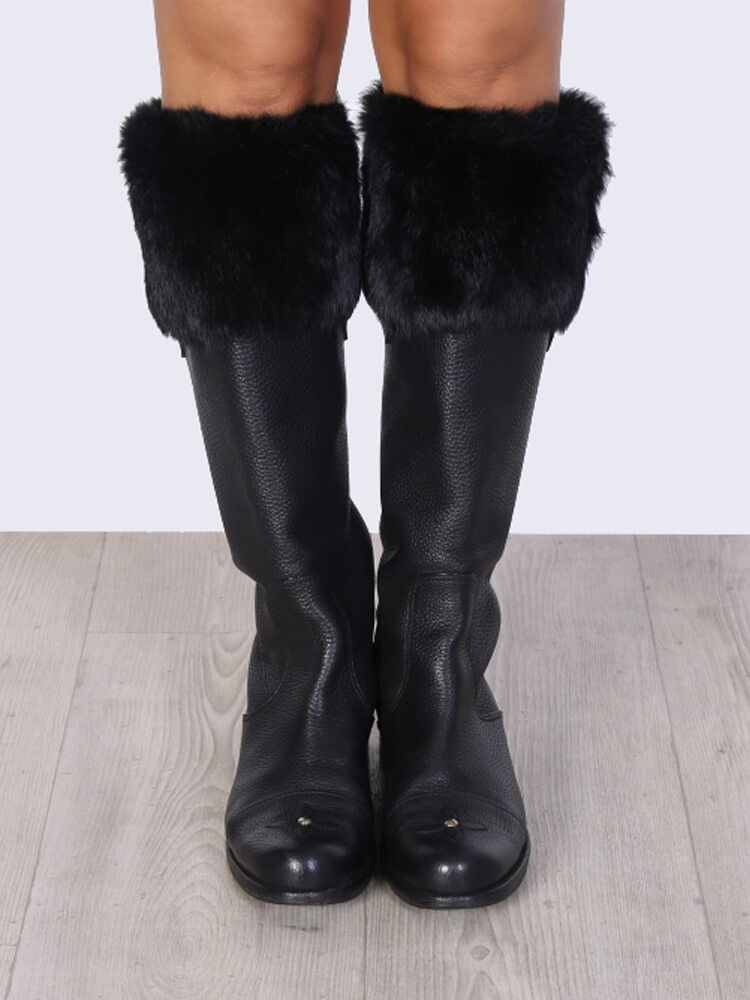 Louis Vuitton - Monogram Flower Leather Fur Trim Boots Black 40,5