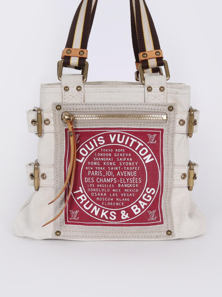 Louis Vuitton Red Toile Globe Shopper Cabas PM Bag Cream www