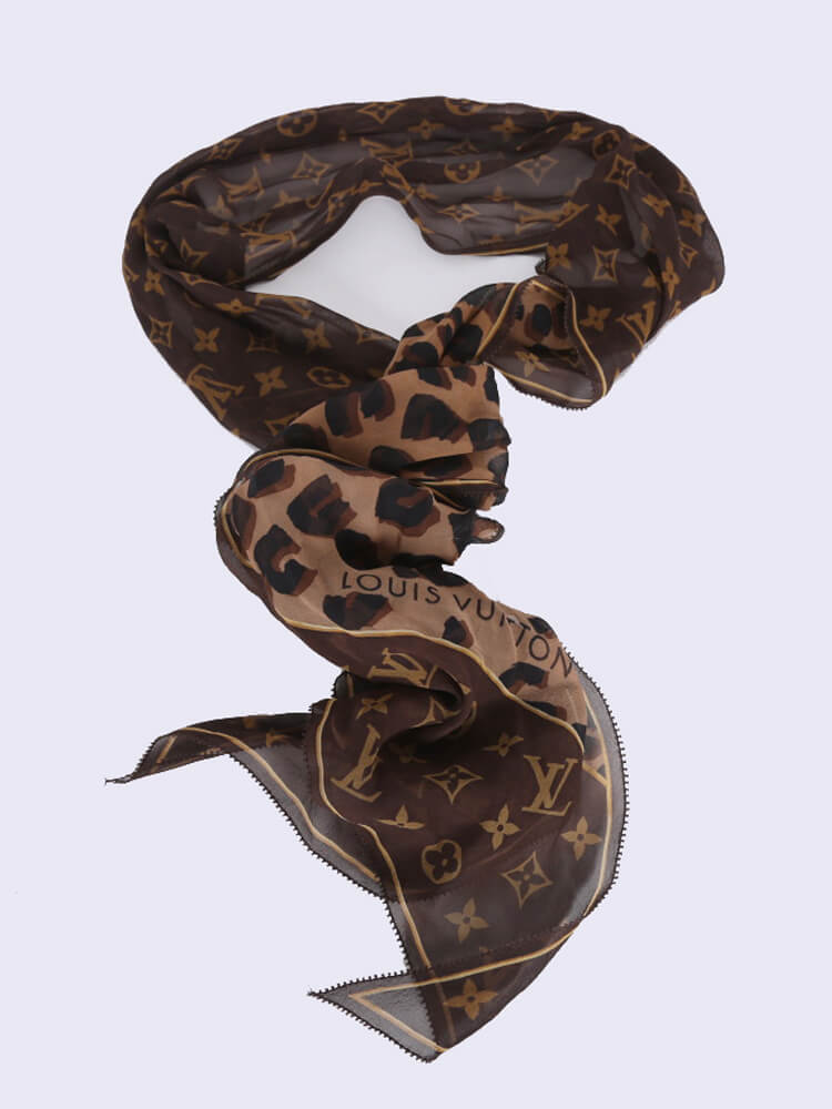 LOUIS VUITTON Monogram Leopard Silk Scarf 61312