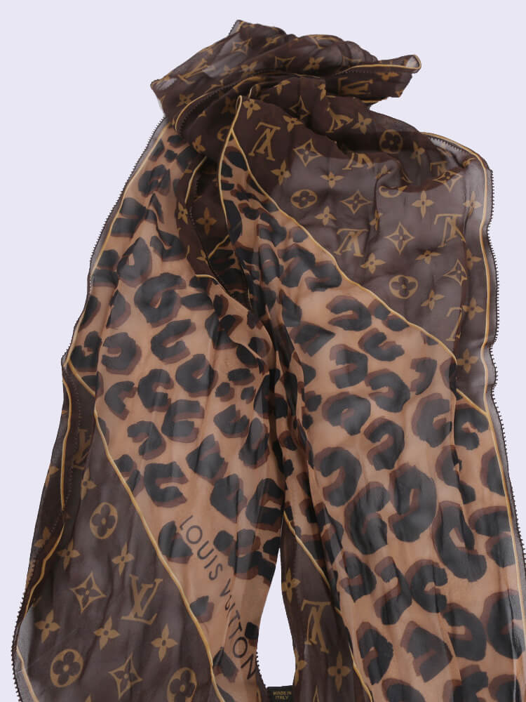 Louis Vuitton Leopard Monogram Silk Scarf - Brown Scarves and
