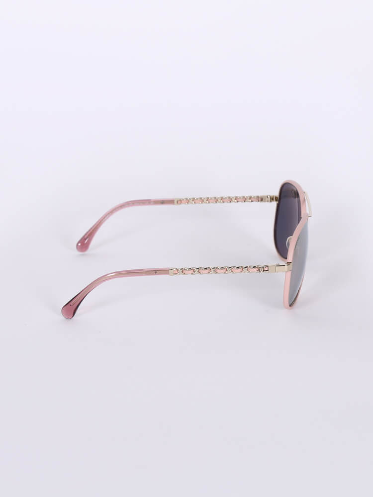 Chanel - Leather Chain Pilot Sunglasses Baby Pink