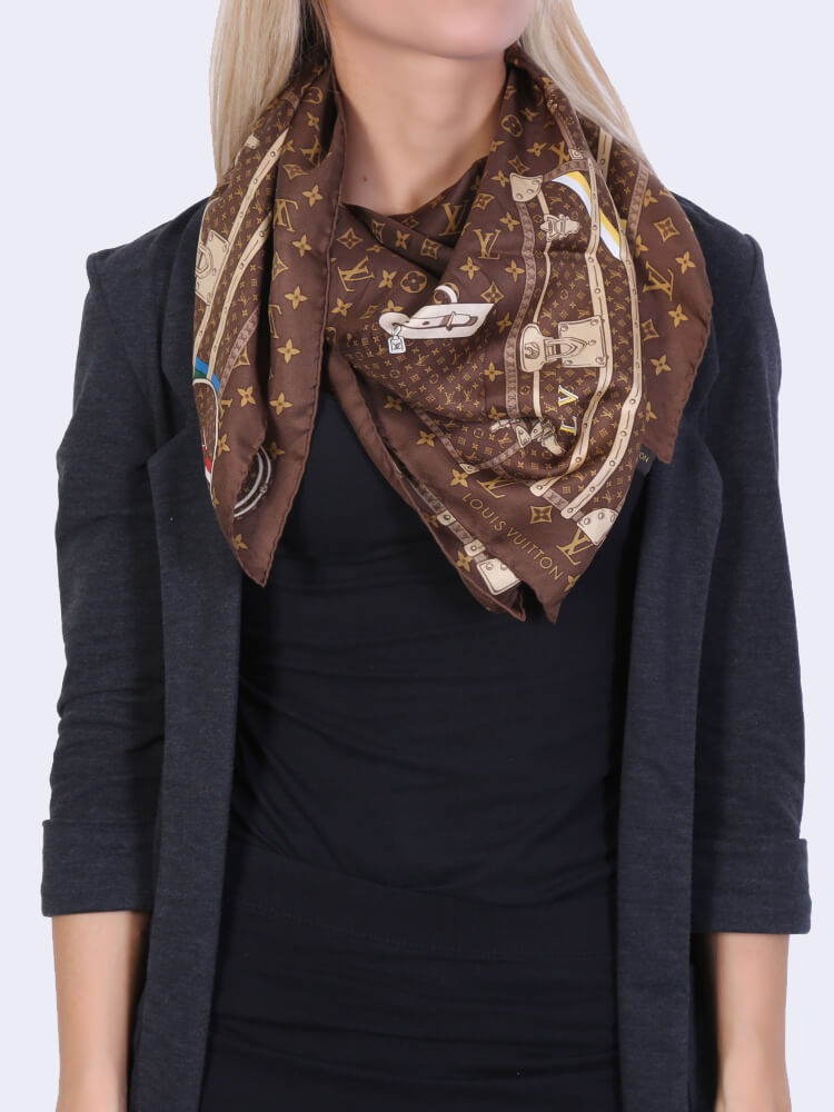 LOUIS VUITTON Monogram Brown Silk Scarf/Shawl