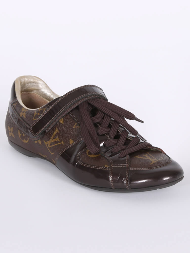 Louis Vuitton Womens 36 Brown Patent Monogram Globe Trotter Sneaker 1117lv3