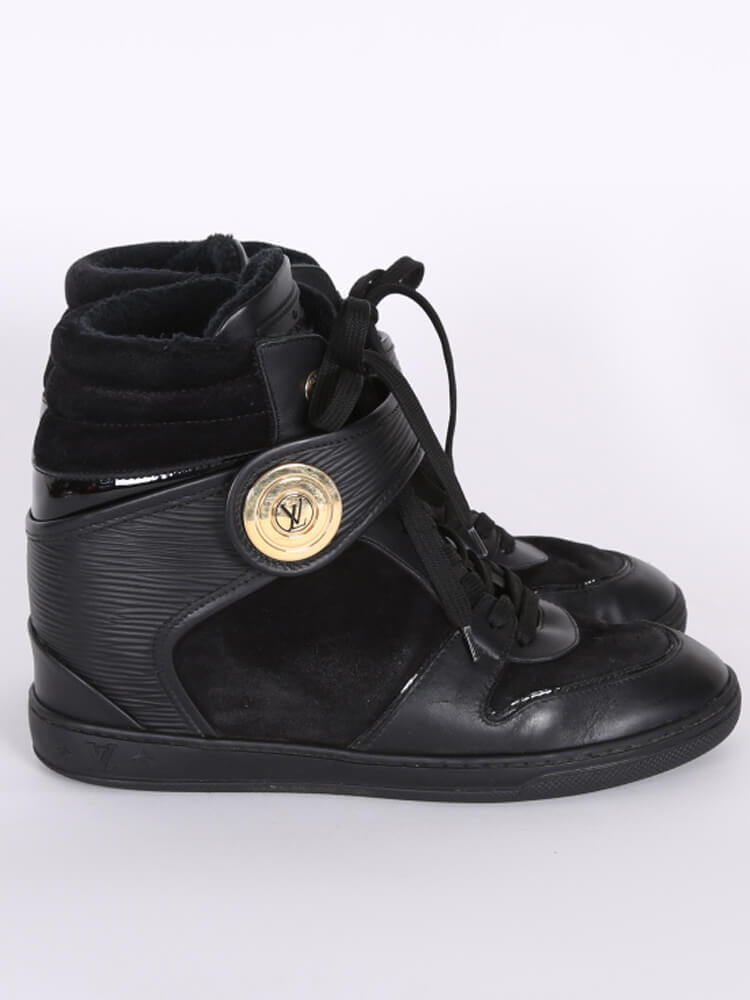 LOUIS VUITTON 39 EU 9 US EPI Wedge High Top Sneakers Black Leather Women