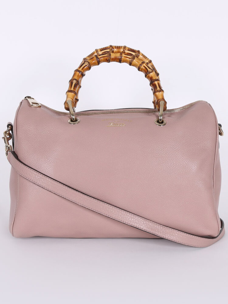 Vintage bamboo leather handbag Gucci Pink in Leather - 28335977