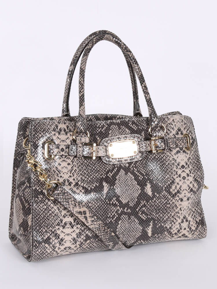 Michael Kors - Hamilton East West Large Python Print Leather Tote Beige &  Black 