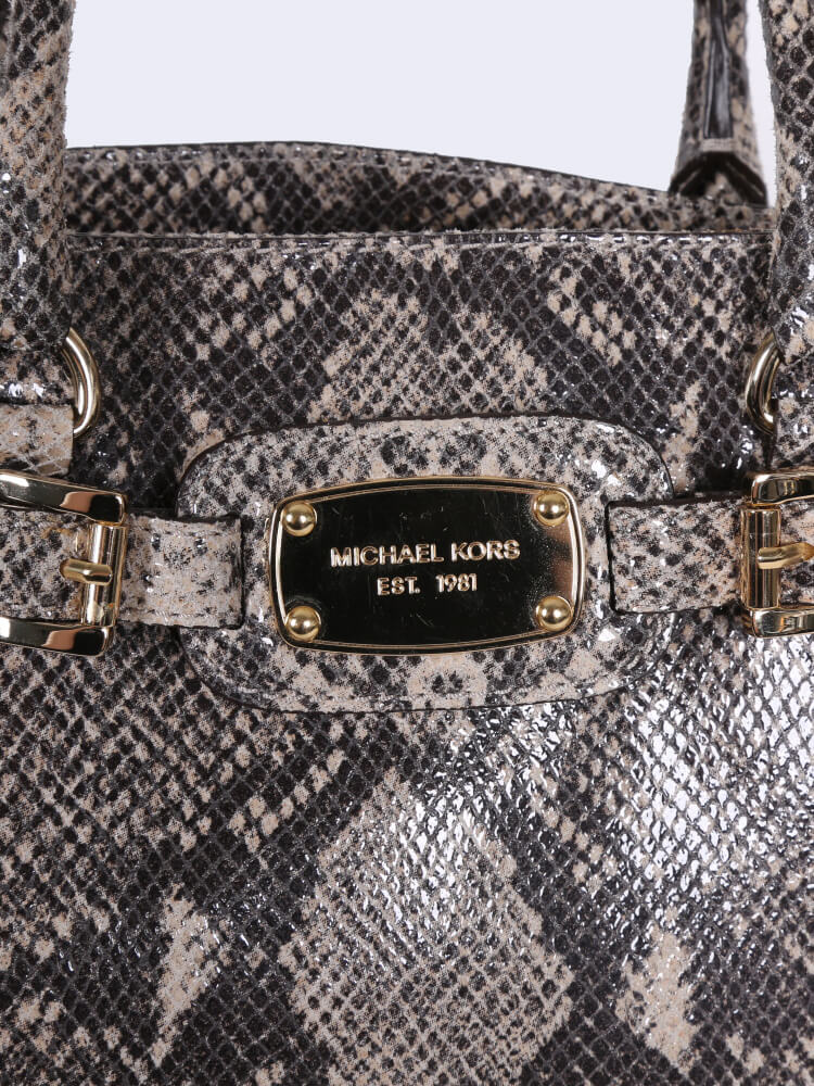 Michael Kors - Hamilton East West Large Python Print Leather Tote Beige &  Black 